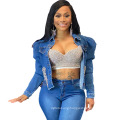 L99472 Women Plus Size Hot Design Casual Beaded Denim Short Jacket